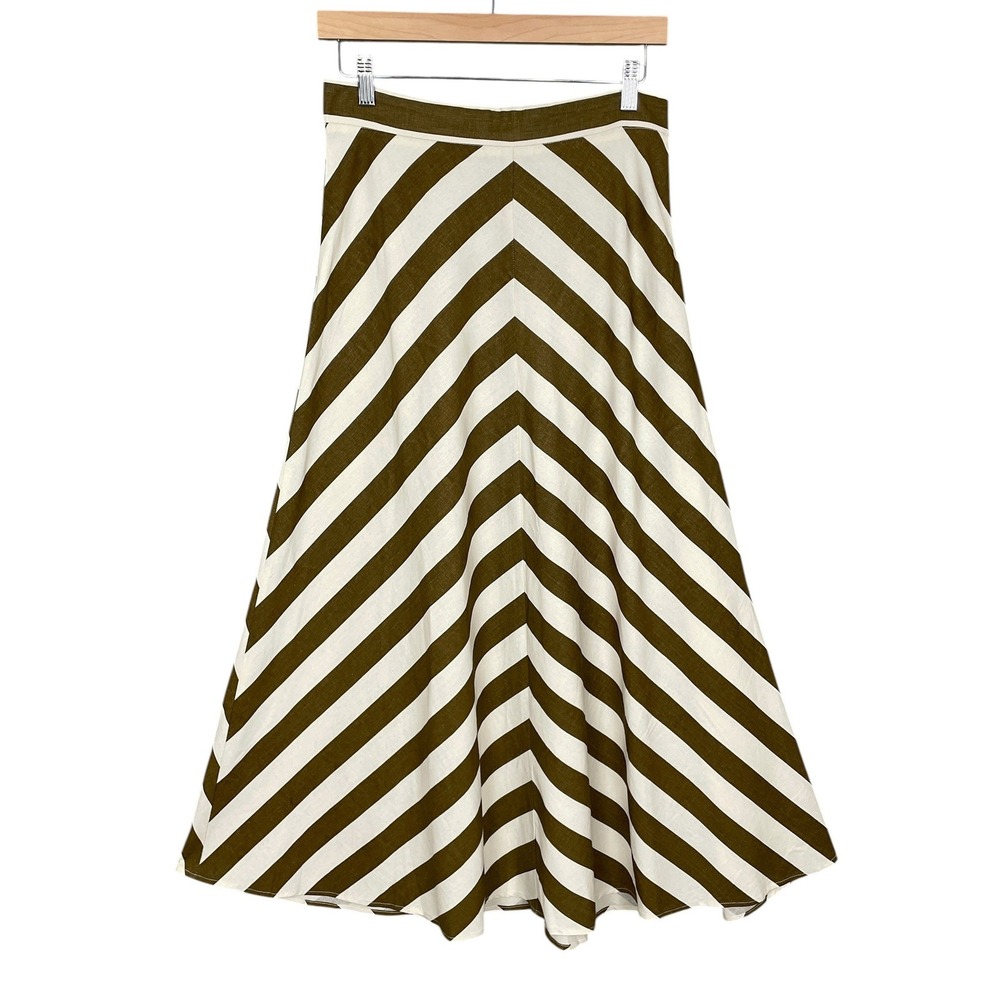 DÈLUC Earthy Chevron Striped Linen Blend Skirt Size M Minimalist Euro Summer